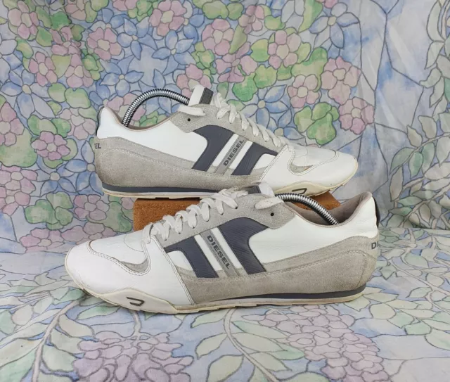 Vintage UK 9.5 - DIESEL Gunner White Leather Mens Pumps Shoes Trainers Y2K