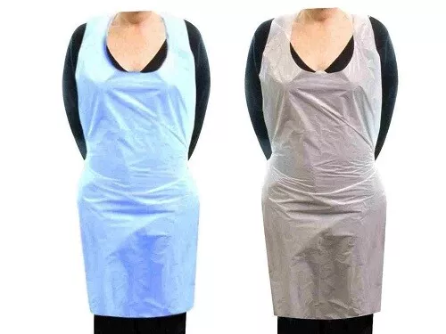 APRONS DISPOSABLE BLUE or WHITE POLYTHENE PLASTIC 26" x 40"  675mm x 1011mm