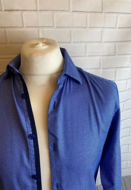 T.M. Camicia Lewin blu Dobby 15,5"" - 33"" polsino con bottoni super aderenti
