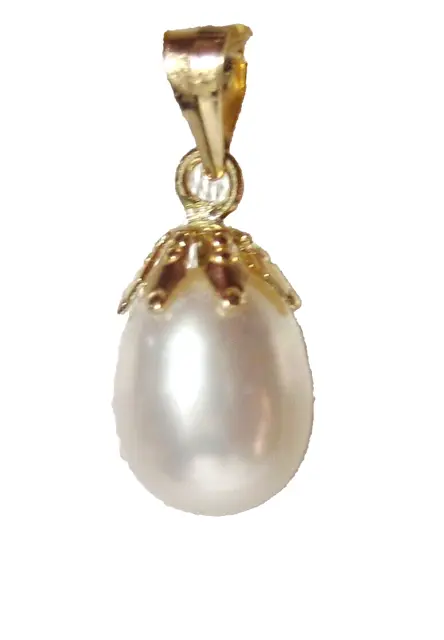 Pretty Solid 14KT Gold Cultured Akoya Pearl Pendant 7.5 x 10.75 mm