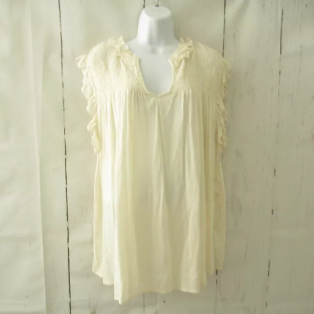 New Caslon Top 3X Ivory Smocked Gauze Ruffle Short Sleeve Plus Size New Caslon Top 3X Ivory Smocked Gauze Ruffle Short Sleeve Plus Size