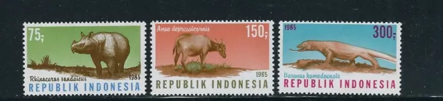 INDONESIA 1985 KOMODO DRAGON RHINOCEROS etc (Scott 1286a-c) VF MNH