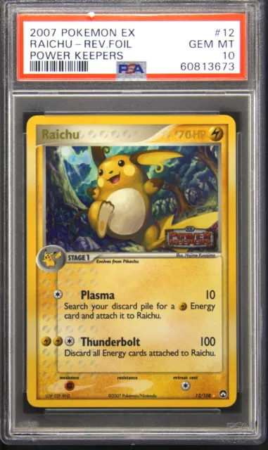 2007 EX Power Keepers 12 Raichu Reverse Foil Holo Rare Pokemon TCG Card PSA 10