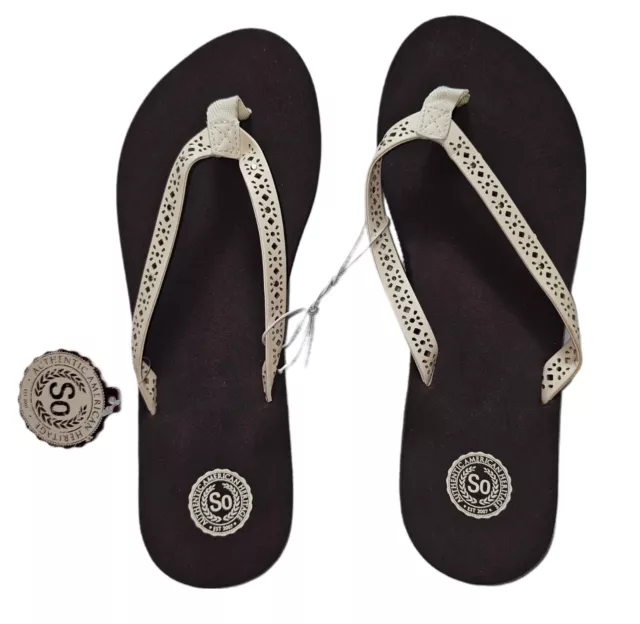 SO Brown & Ivory Thong Flip Flops Women's Size L (9-10)