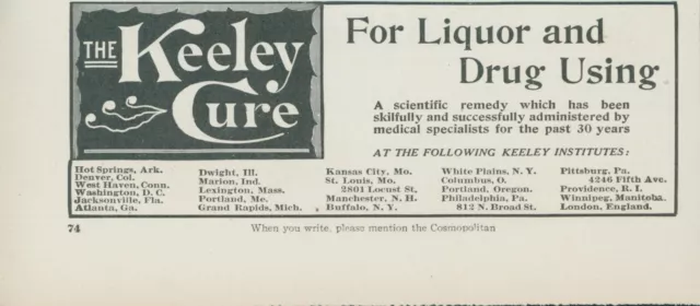 1910 Keeley Cure For Liquor Drug Scientific Remedy Institutes Vtg Print Ad CO2