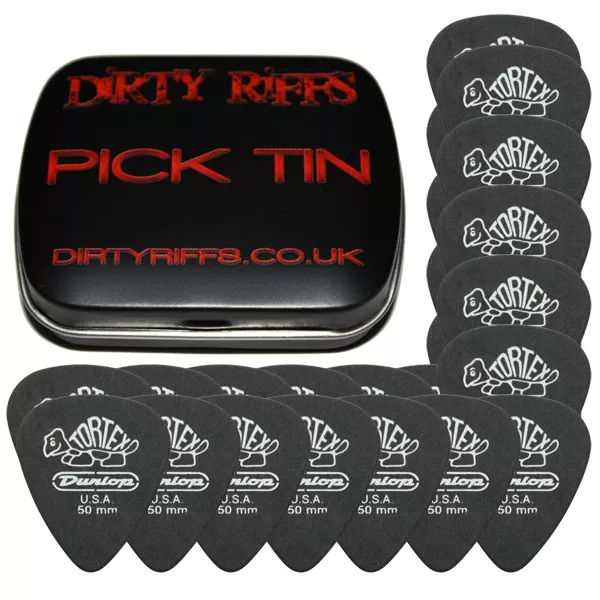 24 Dunlop Tortex Pitch Black Standard Guitar Picks - 0.50mm In A Handy Pick Tin