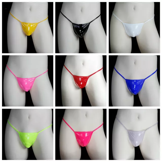 Hommes Gay PU Faux Latex String G Corde T Arrière Taille Basse Slip Sous Sexy