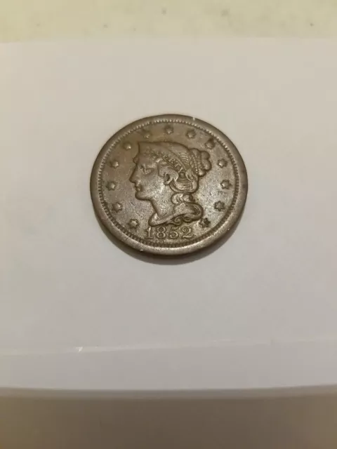 1852 Braided Hair Large One Cent 1c Coin  Good Detail