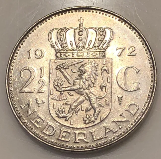 1972 Netherlands 2-1/2 Gulden KM# 191-  Nice High Grade Circ Coin!