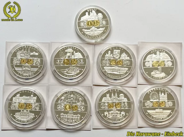 9 x Cu/Ni Medaille Europäische Währungen verschieden Länder -European Currency