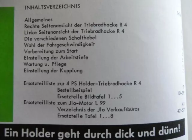 Betriebsanleitung Ersatzteilliste Holder Triebradhacke R4 Motor JLO L99 ILO 2