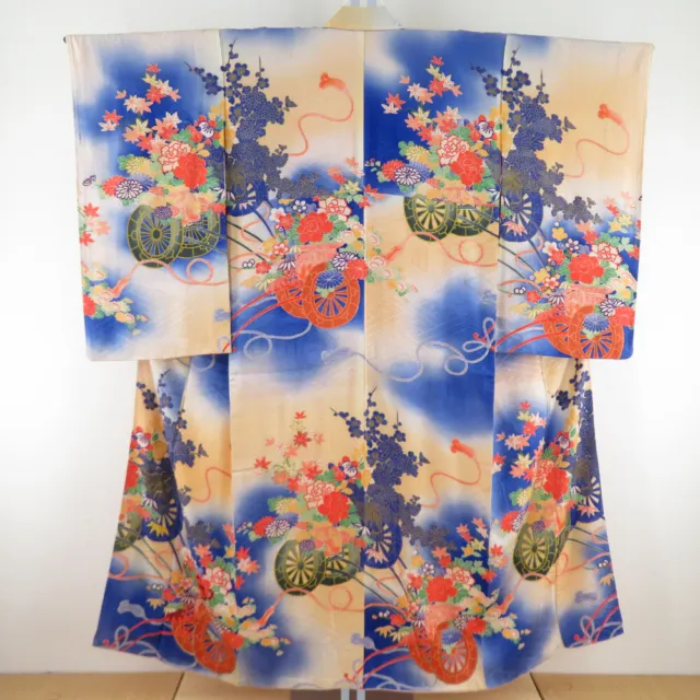 Antique Komon kimono Silk Embroidery Flower car pattern Purple 59.1inch Women's