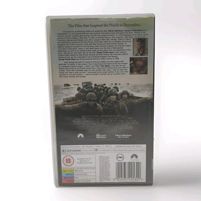 SAVING PRIVATE RYAN VHS (1999) War Drama WW2 / TOM HANKS VIN DIESEL £3.