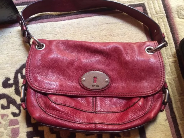 red long live vintage fossil leather handbag shoulderbag purse 11"