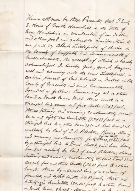 Deed Document 1879, Mentions Haverhill NH, Cambridge Middlesex MA, 24" Long!
