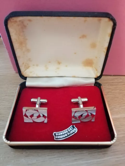 Australia Diamond cut Rhodium Plated boxed Cufflinks cuff links silver rectangle
