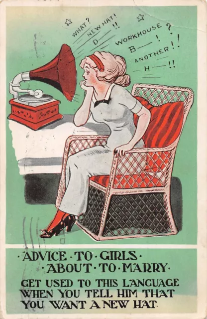 Postcard  Donald Mcgill Advice To Girls About To Marry New Hat Language