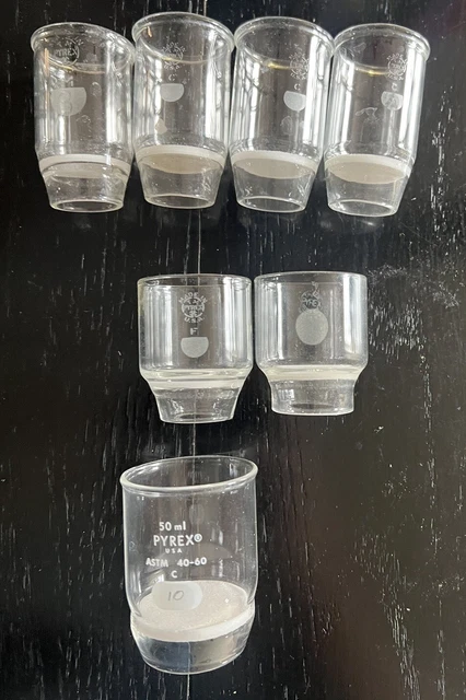7 Used Kimax and Pyrex Gooch Crucibles Medium