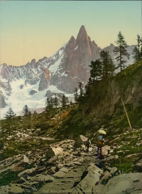 Vallée de Chamonix. Route de Montanvert. W.K. vintage photochromie photochromi