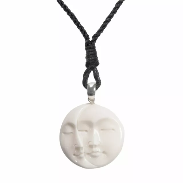 81stgeneration Sculpté à la Main Os Double Visage Lune Collier Pendentif