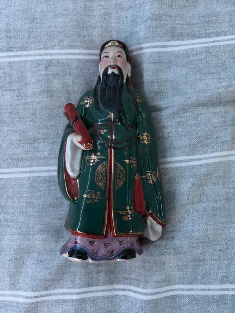 Antique Vintage Chinese Sanxing God Wise man Fú Porcelain Figurine approx 8¼"