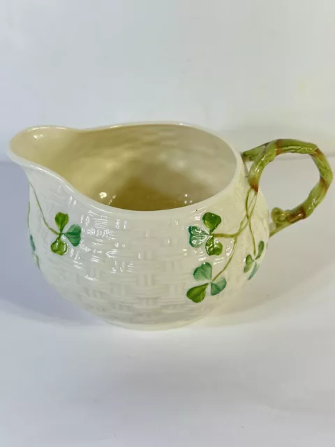 Belleek 3 Piece Porcelain cream and sugar With Irish Clover Design in Green