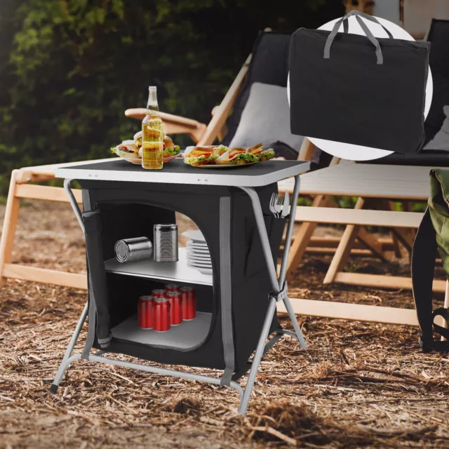 Armario peglable de camping gris-negro caja auxiliar cocina portátil 2 estantes