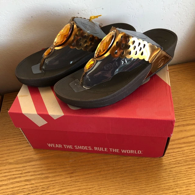 FitFlop Bijoo Superbronze Wedge Thong Sandal Metallic  w/Jewels NIB  10