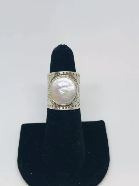 VTG .925 STERLING Silver CFJ Thai Ring W Mother Of Pearl Scale