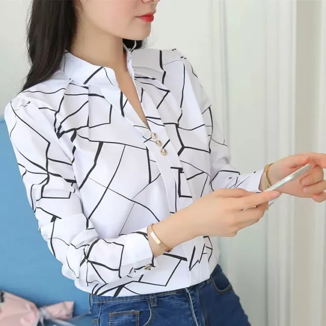 New Women Blouses Office Lady Work Shirts Sleeve Women Tops Fashion Stripe Print