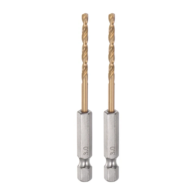 2pcs 3mm M35 High Speed Steel Titanium Hex Twist Drill Bit with 1/4" Shank