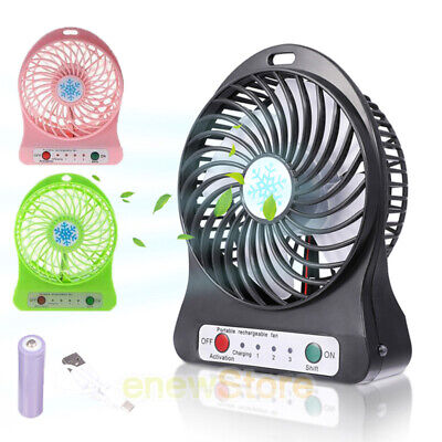 Portable USB Rechargeable LED Fan Air Cooler Mini Operated Desk Battery Optional