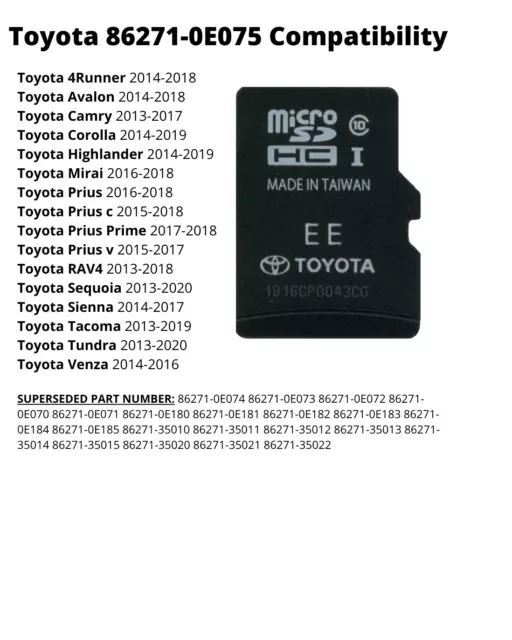 TOYOTA NAVIGATION Micro SD Card Map data OEM 86271 0E075  Latest update 2023