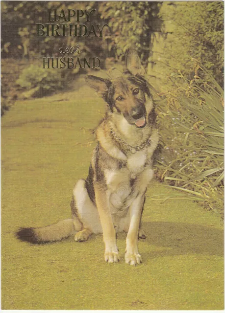 Husband Happy Birthday Vintage Greeting Card 1970s Alsatian German Shepherd Dog