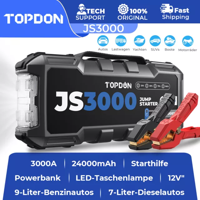 TOPDON JS3000 KFZ Starthilfe Jump Starter Booster Powerbank Flash Light 3000A DE