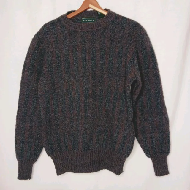 Vintage Marc Lewis Mens M Sweater Pullover Shetland Wool Gray Stripe Holes READ