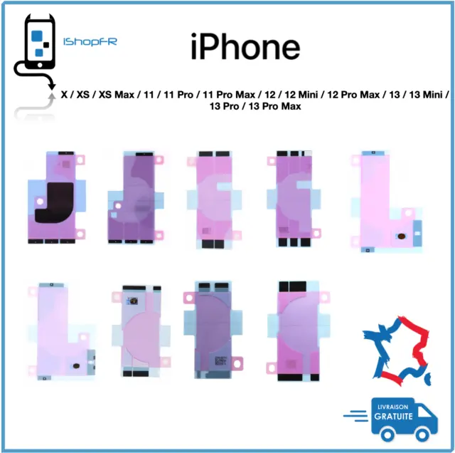 Sticker adhesif autocollant batterie iPhone X XS XR 11 11 Pro 12 12 Pro 13 ...