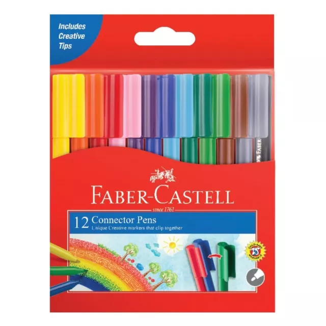 Faber-Castell Connector Pens 12 Pack School Kids Art Craft Assorted Colours