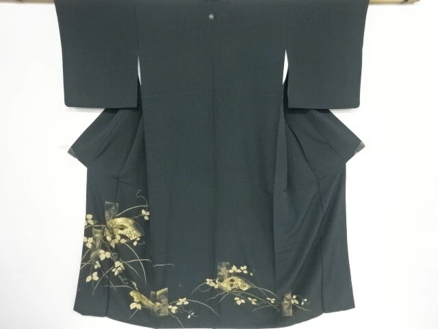 42056# Japanese Kimono / Antique Kimono / Embroidery / Bird & Floral Plants