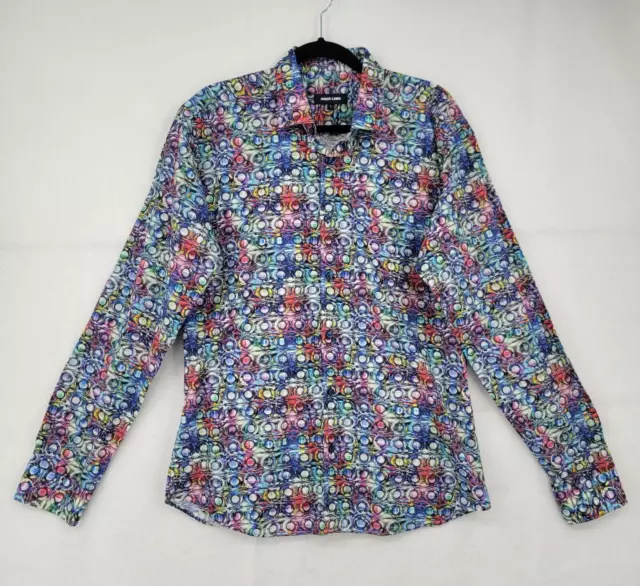 Jared Lang Shirt Mens Large Blue Red Geometric Multicolor Button Up Long Sleeve