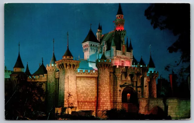 Disneyland The Magic Kingdom~Sleeping Beautys Castle @ Night~Vintage Postcard