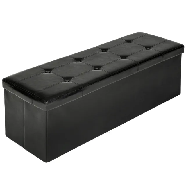 Banc coffre de rangement pliable aspect cuir 110x38x38cm tabouret noir OCCASION