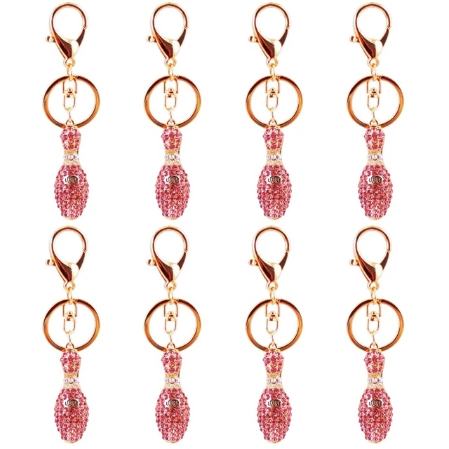 8 Pcs Bag Keyring Rhinestone Bowling Keychains Gifts Child Miss Bat Modeling