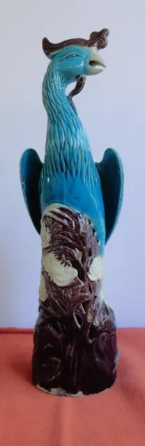 19th Rare Chinese export turquoise blue glazed porcelain PHOENIX BIRD + STAMP