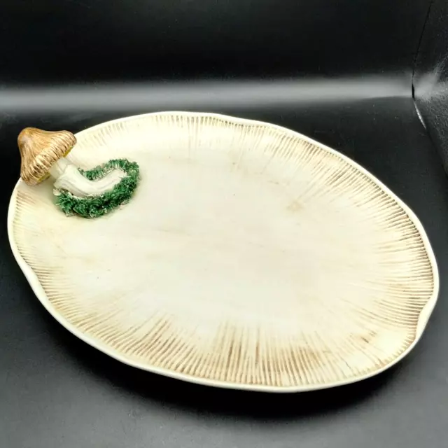 Vntg Majolica Italian Art Pottery Mushroom Serving Plate W/ Spaghetti Trim 11"