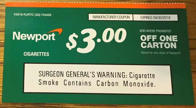 sign up for newport cigarette coupons $3.00 COUPON NEWPORT Cigarettes Any Style 1-$3.00 off a carton exp 9/30  $1.25