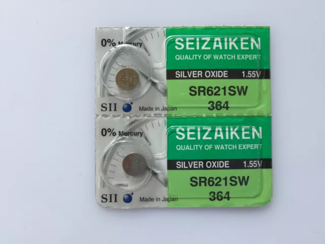 2x Seizaiken SR621SW 364 Silver Oxide Watch Battery made in Japan By Seiko 2