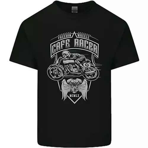 T-shirt top da uomo in cotone Freedom Wheels Cafe Racer Biker