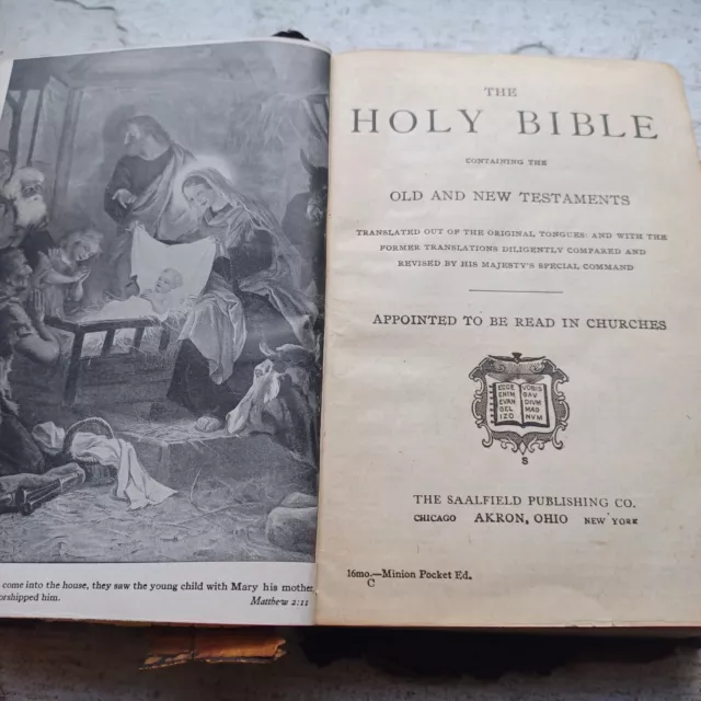 Antique 1892 Saalfield Publishing Co  Holy Bible Old And New Testaments