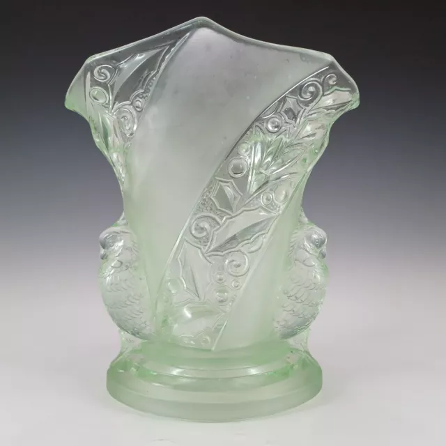 Brockwitz #6925 Art Deco Uranium Green Glass 'Parakeet' Bird Vase